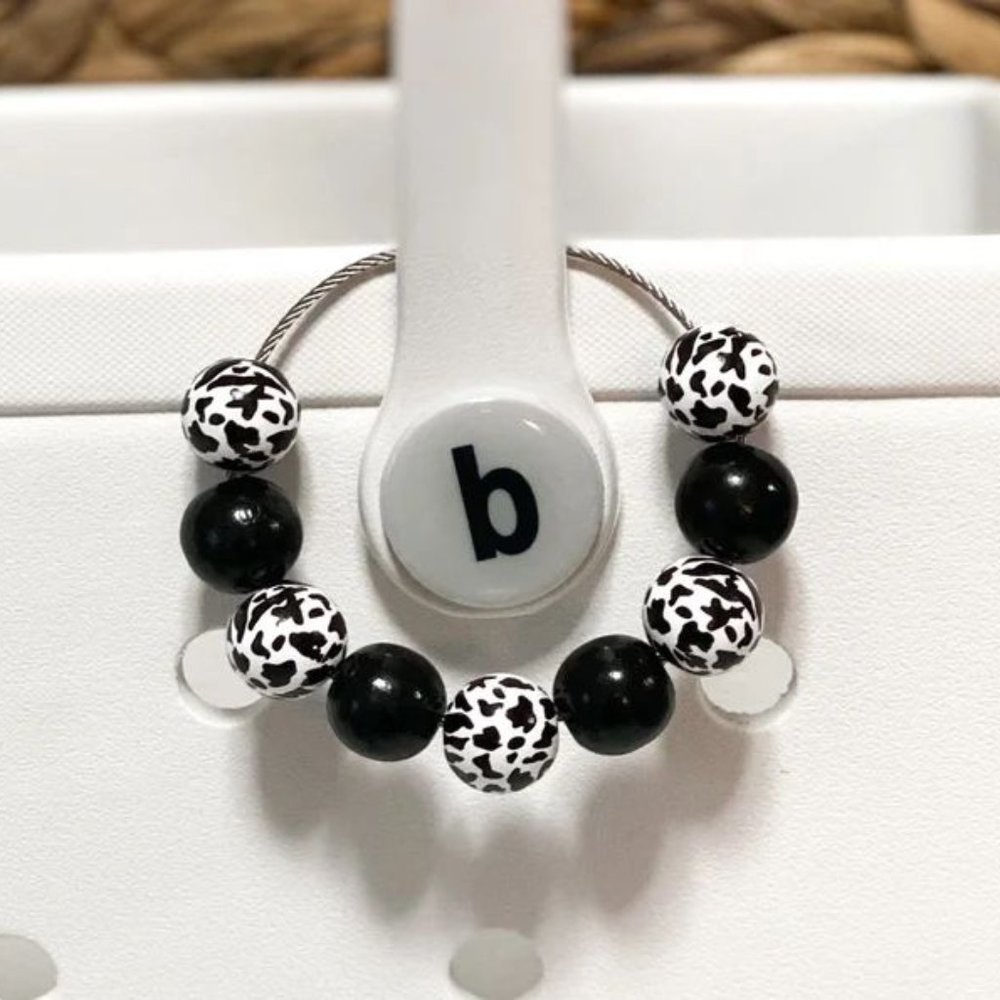 Cow Print Beaded Sports Bogg Bag Charm Keychain